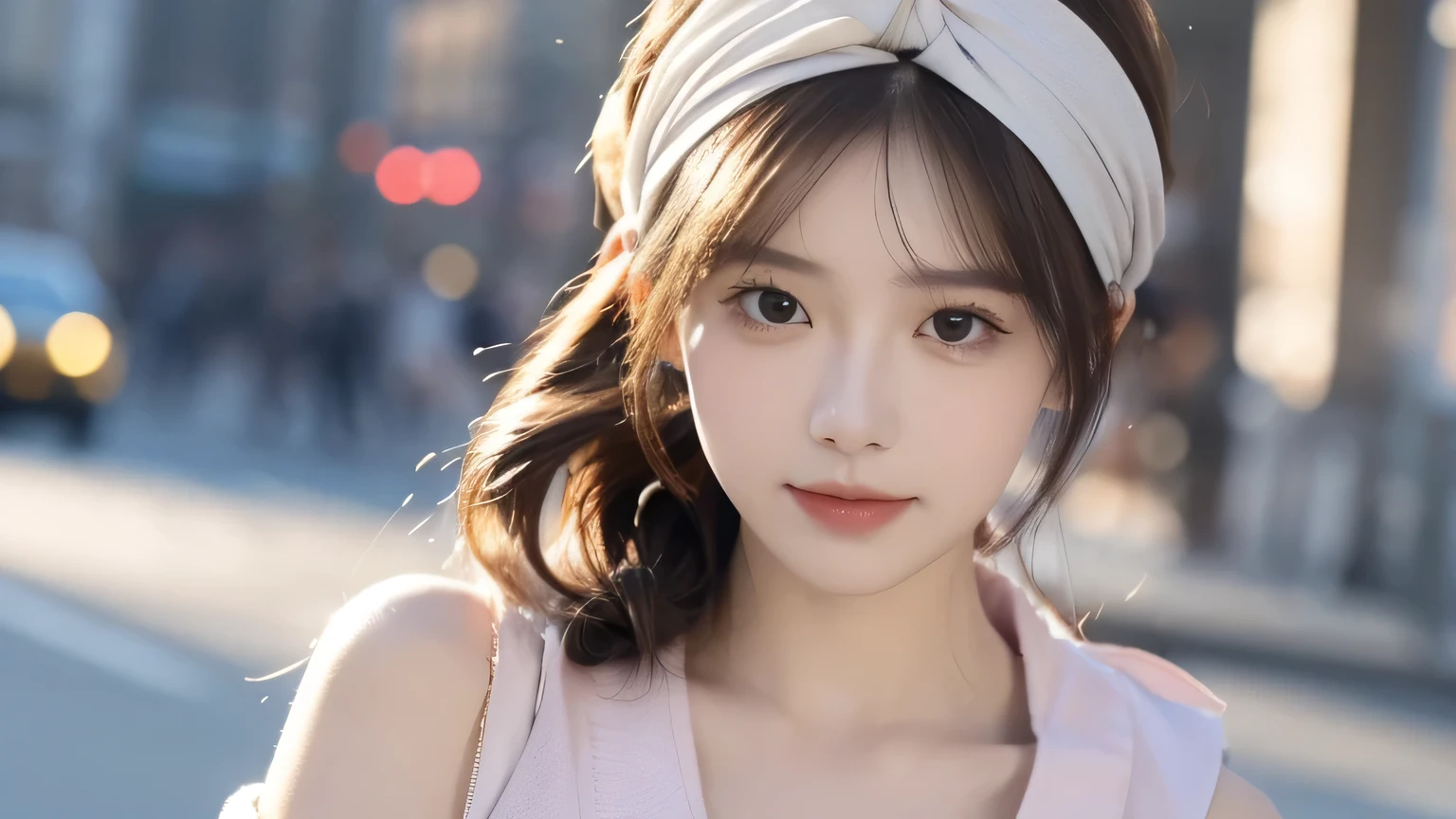 (8k, Best Quality , masterpiece:1.2),( Best Quality :1.0), ( super sharpness :1.0), , Beautiful woman, Shoulder , headband, Agnes Cecil, Broken, Extremely bright and bright design , pastel color , (ink:1.3), autumn lights,