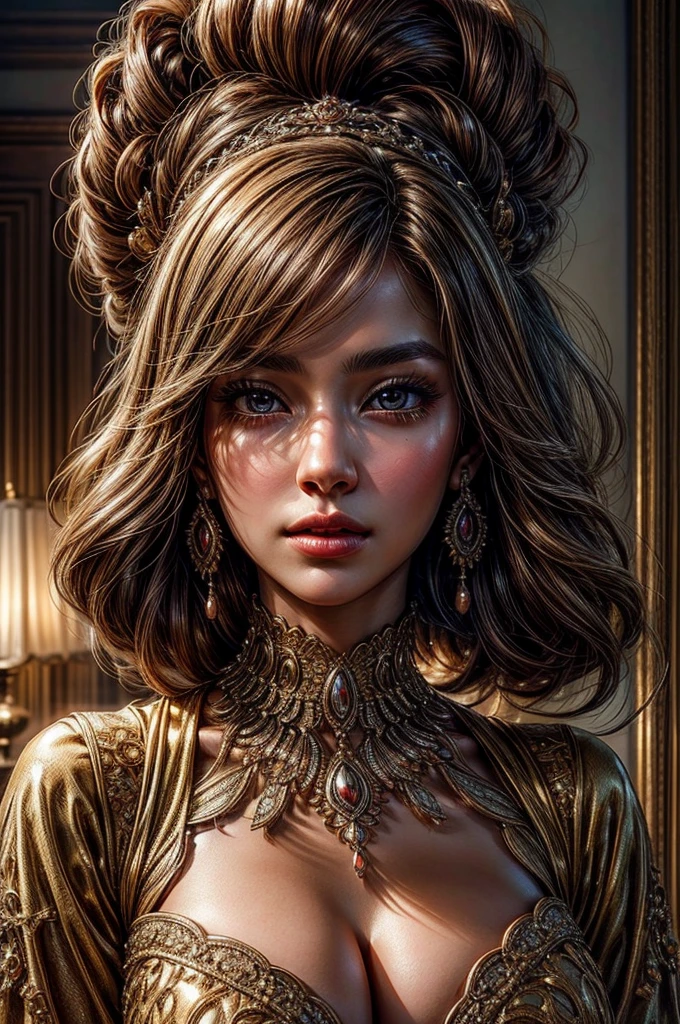 portrait Camren Bicondova, wearing ball gown costume, against the background of the ballroom, character portrait, 5 9 9 0 s, wavy hair, intricate, elegant, highly detailed, digital painting, artstation, concept art, smooth, sharp focus, illustration, art by wlop, charlie bowater and alexandra fomina, 36k, glittering, shining, correct anatomy