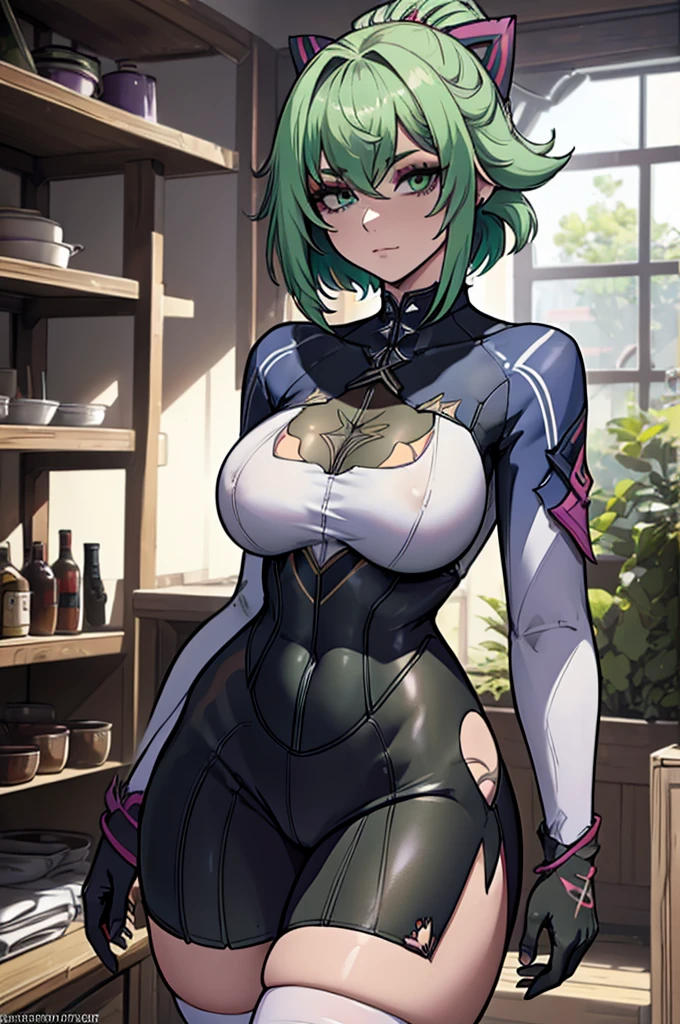 ((Huge )),big ass,((wide hips)),((white girl)),((thicc thights)),((glasses)),milf,(masterpiece, best of quality, best of quality, official art, Pretty and beautiful: 1.2), (1 girl), Very detailed, (fractal art: 1.3), Colorful, Pointy ears, genshin impact clothing, ultra thick body, genshin impact clothing, pinterest concept art female clothing and armor, female in metal and leather bodysuit, syndicate agent, female clothing, female full body armor, metal, leather bodysuit, female pinterest clothing, female outfit concept art The most detailed, Perfect of face, Upper Body, High Dynamic Range, ), vivid visual effects, (Dynamic Stripes, Glowing traces: 1.2), green of short hair , Hello, consistency, Chest focus , Chest, large Chest, bare Chest, naked, naked body, cloth window, Sexy, Wide hips, thick of body , detailed of green eyes , Detailed of face, delicate of eyes , Sailor collar，Striped sailor suit，Blue pleated skirt，White of，leather shoes，Antenna hair，Bean Eyebrows，Hair rope，color， Wide hips, Thick thighs, Big Chests, Huge ass, reveal, of, Smiley Face, Chest, , (( torn of clothes )), ((Thick thighs)), ((big ass)(( torn of clothes )) solo female, long hair with bangs, pointy ears, salad gren and black color pallete, female outfit concept art, original character, salad color, light green, pointy ears, white green hair, medium hair, bangs, salad green eyes, a lot of detail, concept art, genshin impact clothing, genshin impact clothing, pinterest concept art female clothing and armor, female in metal and leather bodysuit, syndicate agent, female clothing, female full body armor, metal, leather bodysuit, female pinterest clothing, Strong solo woman villain, Black mask over eyes, Short white green hair, Green glowing eyes, black Rubber bodysuit