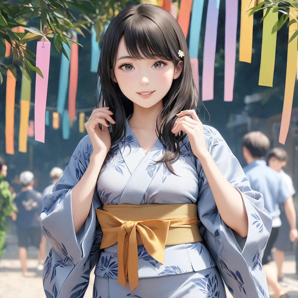 (Best Quality:1.2),  1 girl, Yukata, Tanabata Festival ,  cowboy shot, Front shot