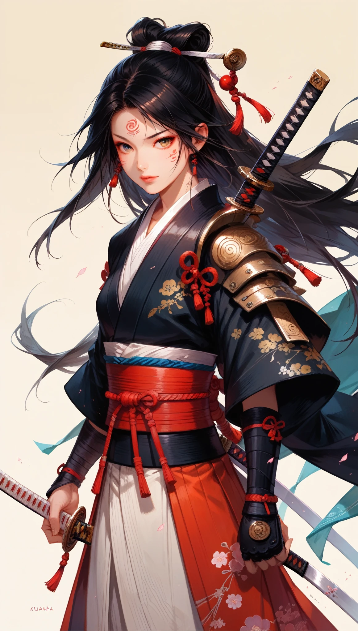 score_9, score_8_up, score_7, a picture of Japanese female samurai, she has long black hair, wearing samurai armor, armed with a katana, ready for battle, dynamic angle, Japanese fantasy art, 16k, highres, best quality, high details, ultra detailed, masterpiece, best quality, (extremely detailed), arafed, dnd art, JapaneseKatana, wtrcolor style