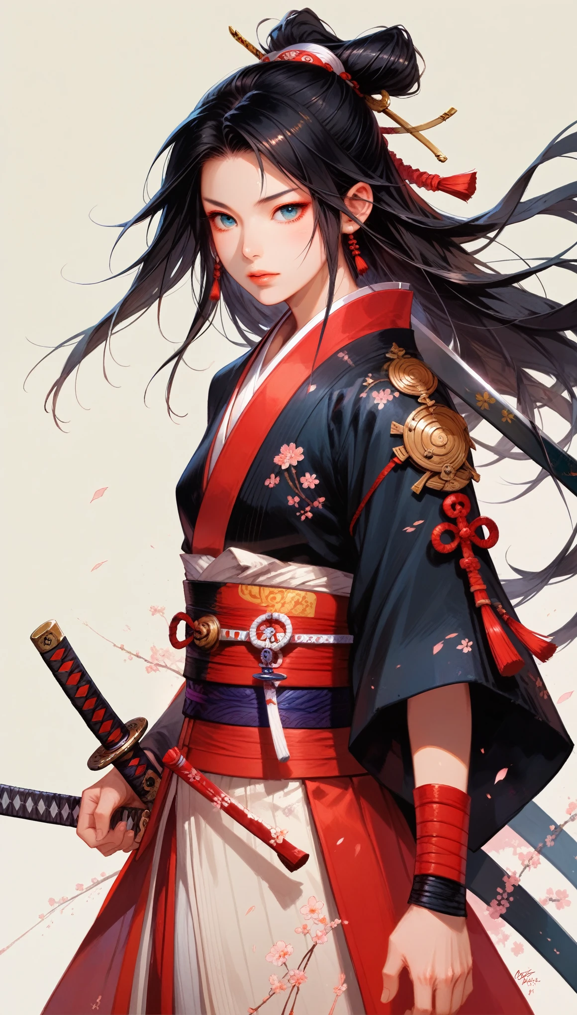 score_9, score_8_up, score_7, a picture of Japanese female samurai, she has long black hair, wearing samurai armor, armed with a katana, ready for battle, dynamic angle, Japanese fantasy art, 16k, highres, best quality, high details, ultra detailed, masterpiece, best quality, (extremely detailed), arafed, dnd art, JapaneseKatana, wtrcolor style