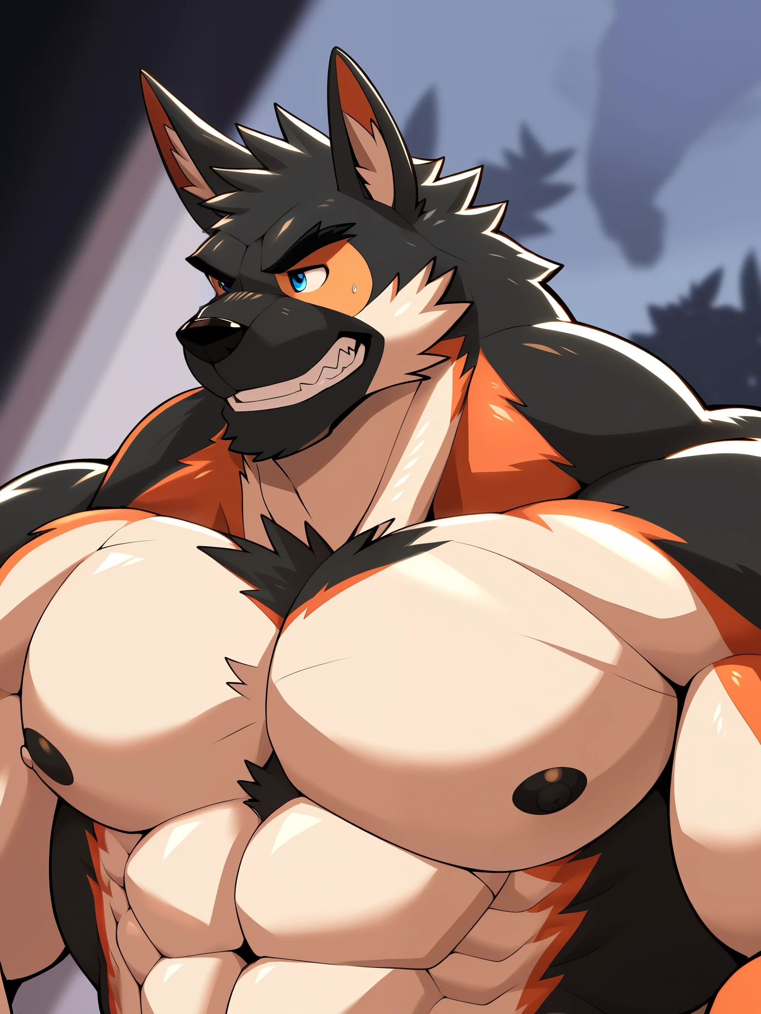 author: Takemoto Arashi, ( 1 boy ), barlitz, One, Men, , pumped up, pectoral muscles, Beautiful,  sexy, Attractive Couple , ( detailed eyes ), brows, teeth, (masterpiece,  High definition,  high quality), 4K, portrait, Beautiful shadow,  focus on pectoral muscles, nipples,  penis, balls, preHow, How, 