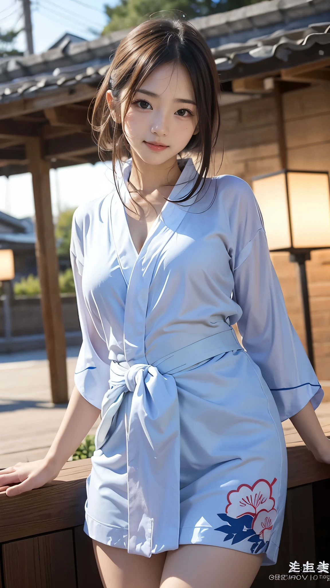 photorealistic, masterpiece, photorealistic, high resolution, soft light, hips up, blue eyes, white hair, long hair, black kimono, floral pattern, cherry blossoms