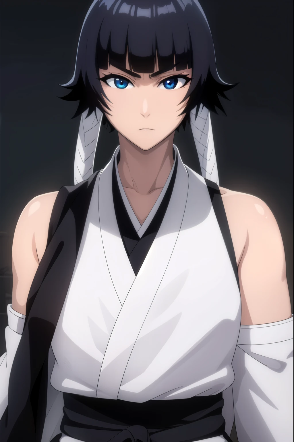Thirst, Thirst, short hair, bang, black hair , short hair with long locks, ( black eyes:1.5),
BREAK gloves, japanese clothes, elbow gloves , hakama, black hakama, Haori, (white Haori:1.5), black kimono with an open neckline you can see the middle chest, long sleeves , wide sleeves, видно трусики
BREAK outdoors,
BREAK looking at viewer,
BREAK (masterpiece:1.2), Best quality, High definition, unity 8k wallpaper, ( illustration :0.8), ( beautiful detailed eyes :1.6), extremely detailed face , perfect lighting, Extremely detailed computer graphics , (perfect hands, Perfect Anatomy ),