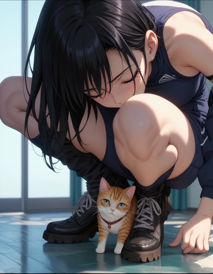 anime characters in a room with a cat and a dog, the anime girl is crouching, screenshot from a 2012s anime, oppai, anime movie screenshot, beautiful anime girl squatting, screenshot from guro anime, bottom body close up, seductive anime girl, bending over, anime screenshot, in the anime film, anime screencap
