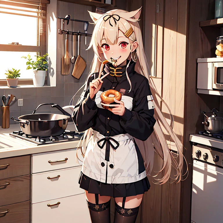 yuudachi_Kantai Collection
,(masterpiece:1.4),(最 high quality:1.4), ( high quality:1.4),( HYPER DETAIL :1.4),(Exquisite:1.4), Art CG,8k, 1 woman solo ,full body,(Happy smile:1.4),
Eating a donut,kitchen


