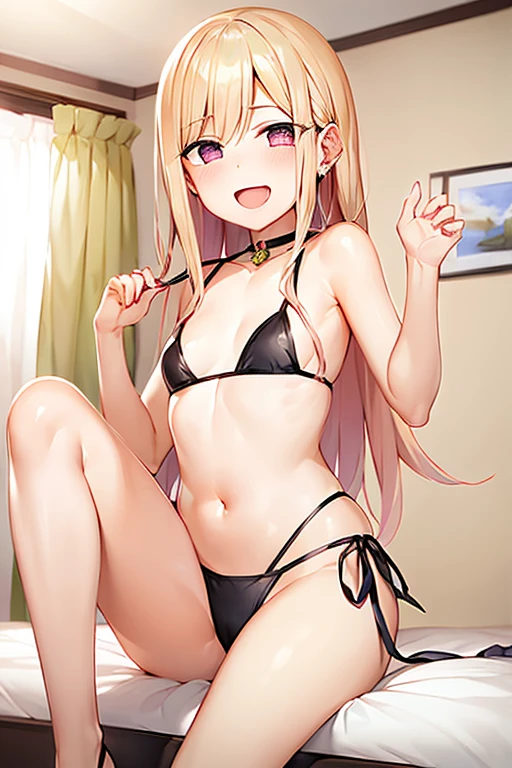 ((Best Quality)), ((masterpiece)), (be familiar with),  perfect face, indoor, bedroom,  watching viewers,
One woman,  Kitakawa Kaiumi,
 characters with open mouth ,  ecstatic expression , blush, smile,
Small breasts,  flat chest, , ,  s, Girl,
Long Hair,  long hair,
Leg spread,