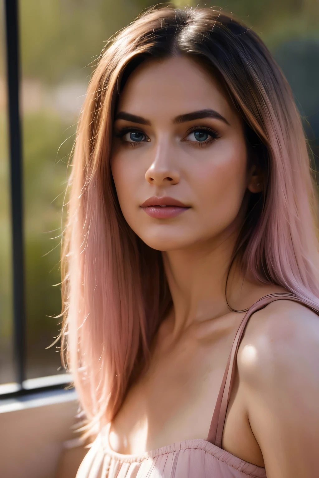 1 girl 25 years old, , the detailed skin , brings a steaming cup of coffee to her face , takes a slow sip and looks out the window, immersed in her thoughts , (azure eyes), ( Long hair below the shoulders , pink:1.2),
( photorealistic:1.4), ( Best quality:1.0), ( ultra high definition :1.0), 8k, RAW Photo, (masterpiece:0.2), (pureerosface_v1:0.5)