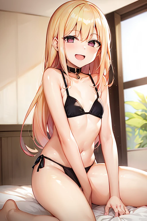 ((Best Quality)), ((masterpiece)), (be familiar with),  perfect face, indoor, bedroom,  watching viewers,
One woman,  Kitakawa Kaiumi,
 characters with open mouth ,  ecstatic expression , blush, smile,
Small breasts,  flat chest, , ,  s, Girl,
Long Hair,  long hair,
Leg spread,