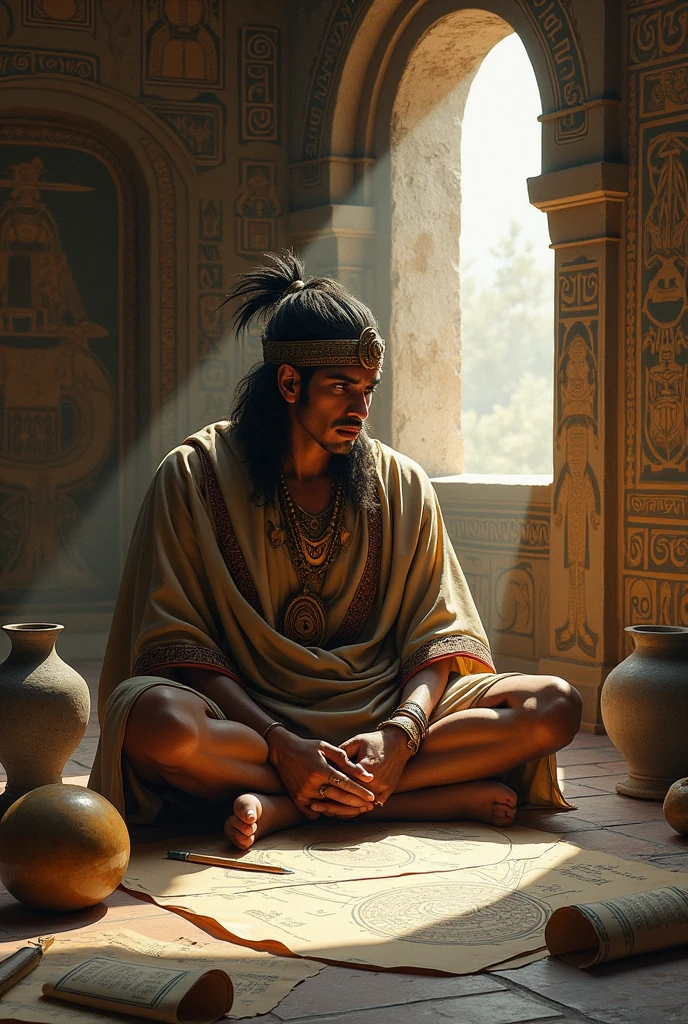 Make me an Aztec studying mathematics - SeaArt AI