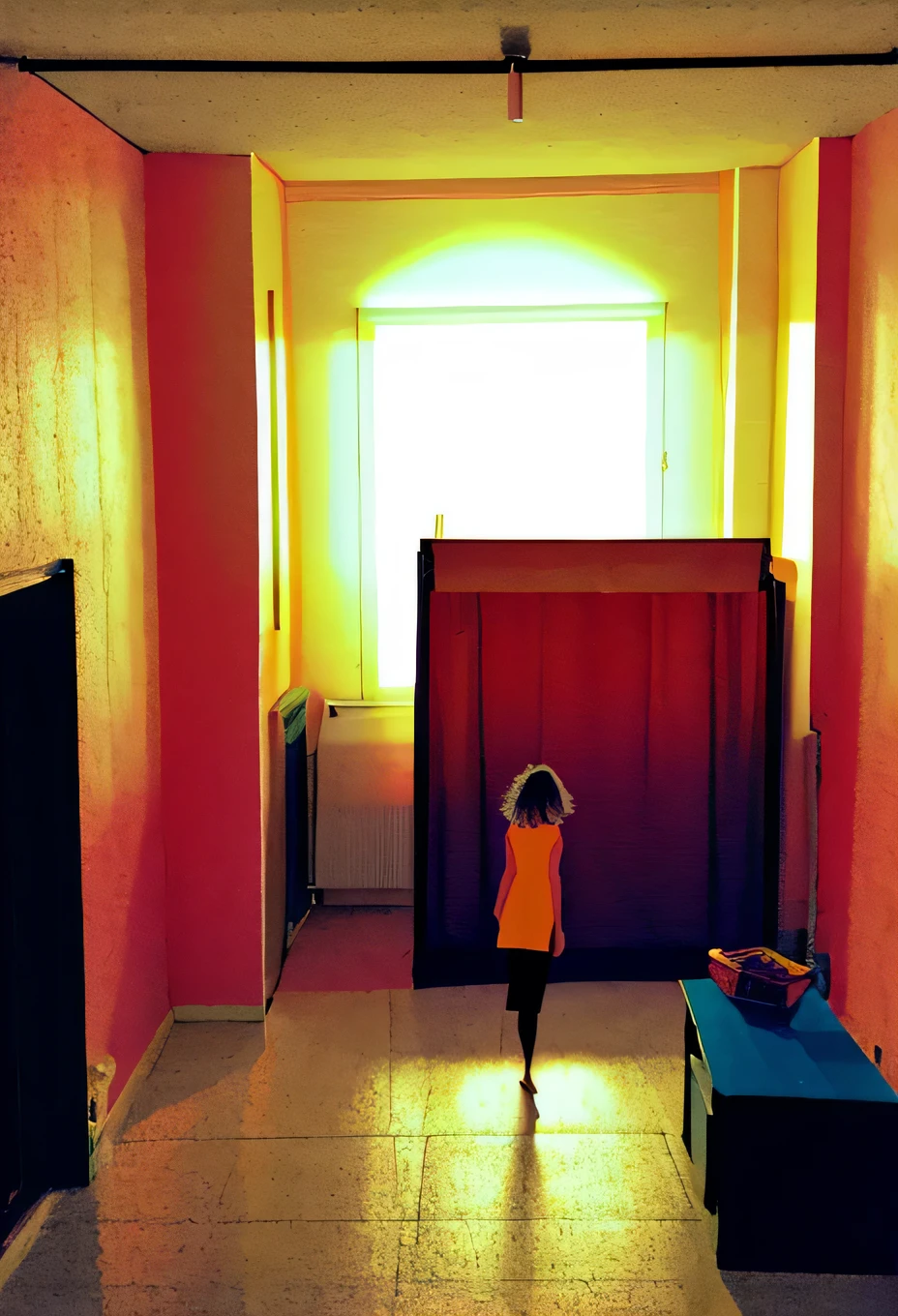 uma menina,Em cima,varanda,Segurando roupas brancas de manga curta ,washing machine,Roupas para secar,Super Detalhe, Detalhes altos