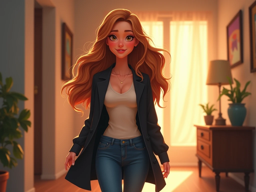A Pixar-style illustration of a young woman in her late 20s, with long ...