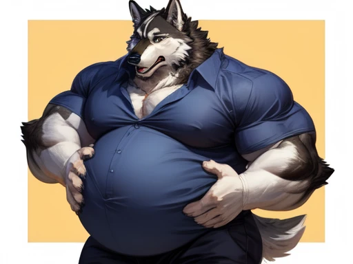 ((solo)), anthro wolf , Legoshi, beatsars, adult, dense fat, bara (fat:1.1), (correct anatomy:)2.8, (soft body):1.0, (detailed fur texture:1.3), background (gym:1.0), (black sweatpants), (bare torso), mall, bare paws, Large belly,(belly size:1.8) (detailed clothing), ultradetailed, by grimfaust, A person squirming around in his belly, natural lighting, (sweat:0.1, wet:0.2, lots of sweat dripping down), vascular veins, canine head (detailed eyes), (steaming breath:1.2), ((pleased:1.4) expression), (view from below:0.5),best quality,
