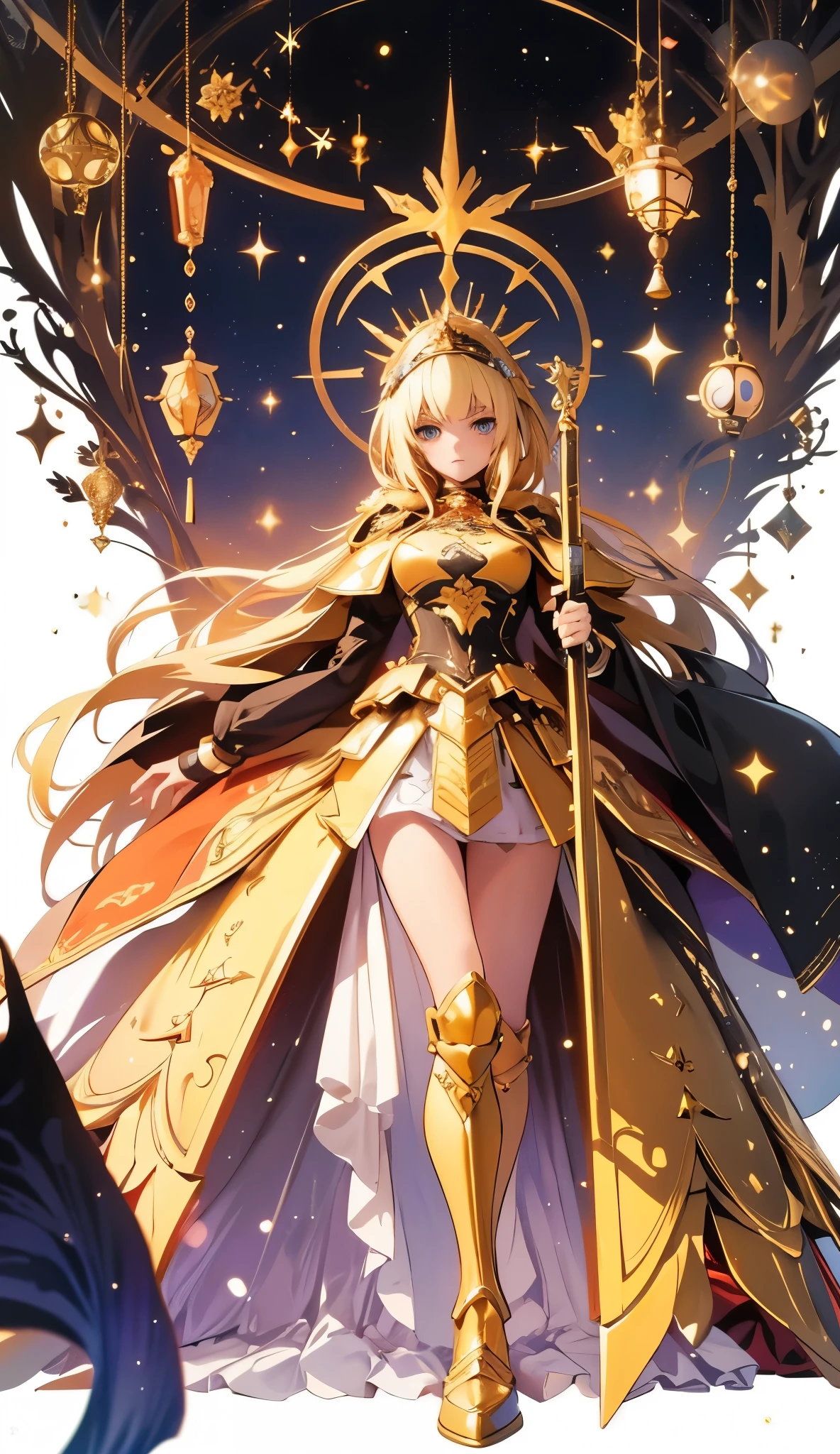 Best quality, masterpiece, ultra high resolution, white background, realistic, hadesstyle, retracted from a -yeld pre on the battlefield, short blonde hair, amber eyes, Imperial Prince armor, cape, depth of field, full body, any poses, piscando e mandando beijo