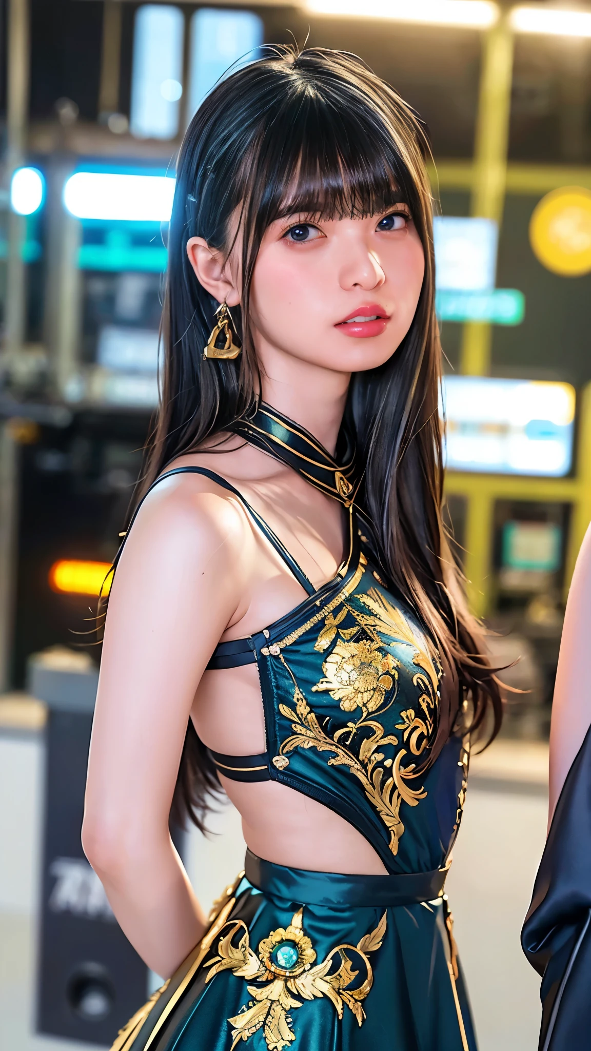 top-quality、​masterpiece、超A high resolution、(Photorealsitic:1.4)、***1人、Light blue hair、Straight hair, shiny and clean hair、White shiny skin、Sexy Cyberpunk Girl、((super realistic details))、Shadow、octan render、ultrasharp、hyperdetailed face、Fiberglass、Luminous tube、highly intricate detail、Realistic light、CGSoation Trends、((Golden Eyes))、(Facing the camera)、neon details、Mechanical limbs、Mechanical vertebrae attached to the back、mechanical cervical attaching to neck、Wires and cables connecting to the head、((valkyrie))、((Beam Cannon))、Combat stance