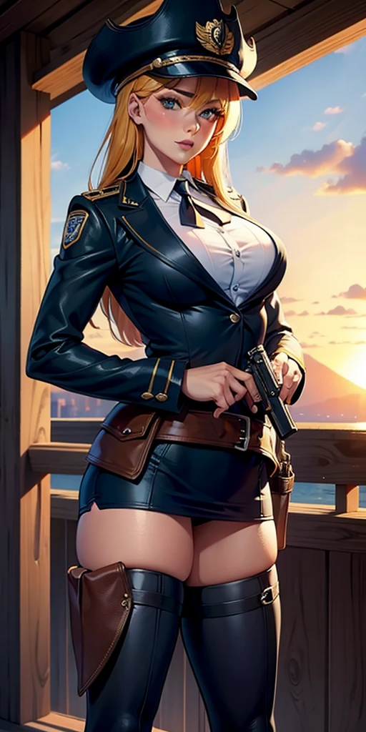 sexy country sherrif in uniform holding shotgun