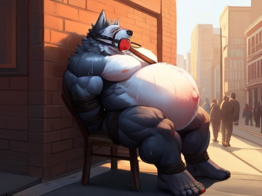 mr shark, masterpiece, volumetric lighting, plump, fat, belly, black eyes, (soft shading), 4k, hi res, five fingers, detailed hands, ((detailed face, (detailed eyes:1.0), detailed)), (full body), by zackarry911, by zaush, (by personalami:0.5), looking at viewer, 1boy, male focus, red shorts, nude torso, laughing, happy, remote control on his hand, dog tags, nipples, ((giant head, huge head, big head))