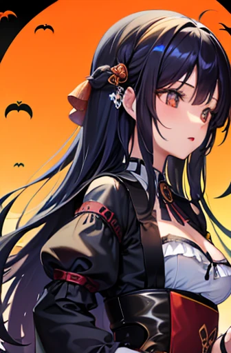 ((Best Quality)), ((masterpiece)), (     Details),     1 girl,    BEAUTIFUL GIRLS、 Japanese、       long black hair   ,   Halloween  ，Illustration Wallpaper  
