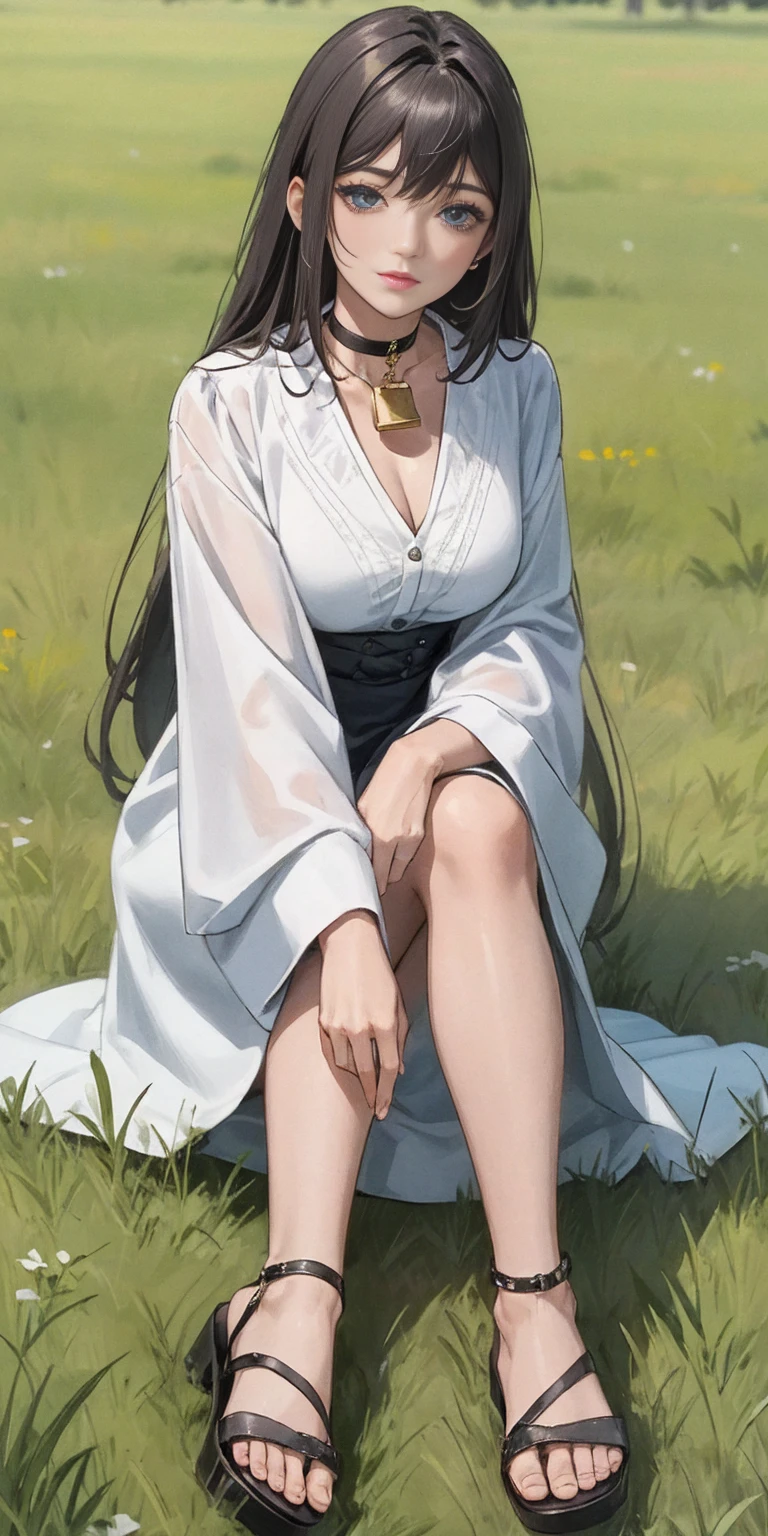 Need,tmasterpiece,A high resolution,(Delicate figure:1.5),Absolutely beautiful,(Milky skin:1.3),exquisitedetails,A high resolution,Wallpapers,1female,独奏,(cabelos preto e longos),(Bachelor uniform),sitted,(Sit on the lawn),(Side face shot),ssmile,eye closeds,rays of sunshine,Sunnyday,(Correct anatomy),((Black eyes)),(pretty eyes)16k,hdr,A high resolution,depth of fields,(filmgrain:1.1),Bocoon,prime time,(lens flare glow),Vignette,rainbowing,(Color:1.5)