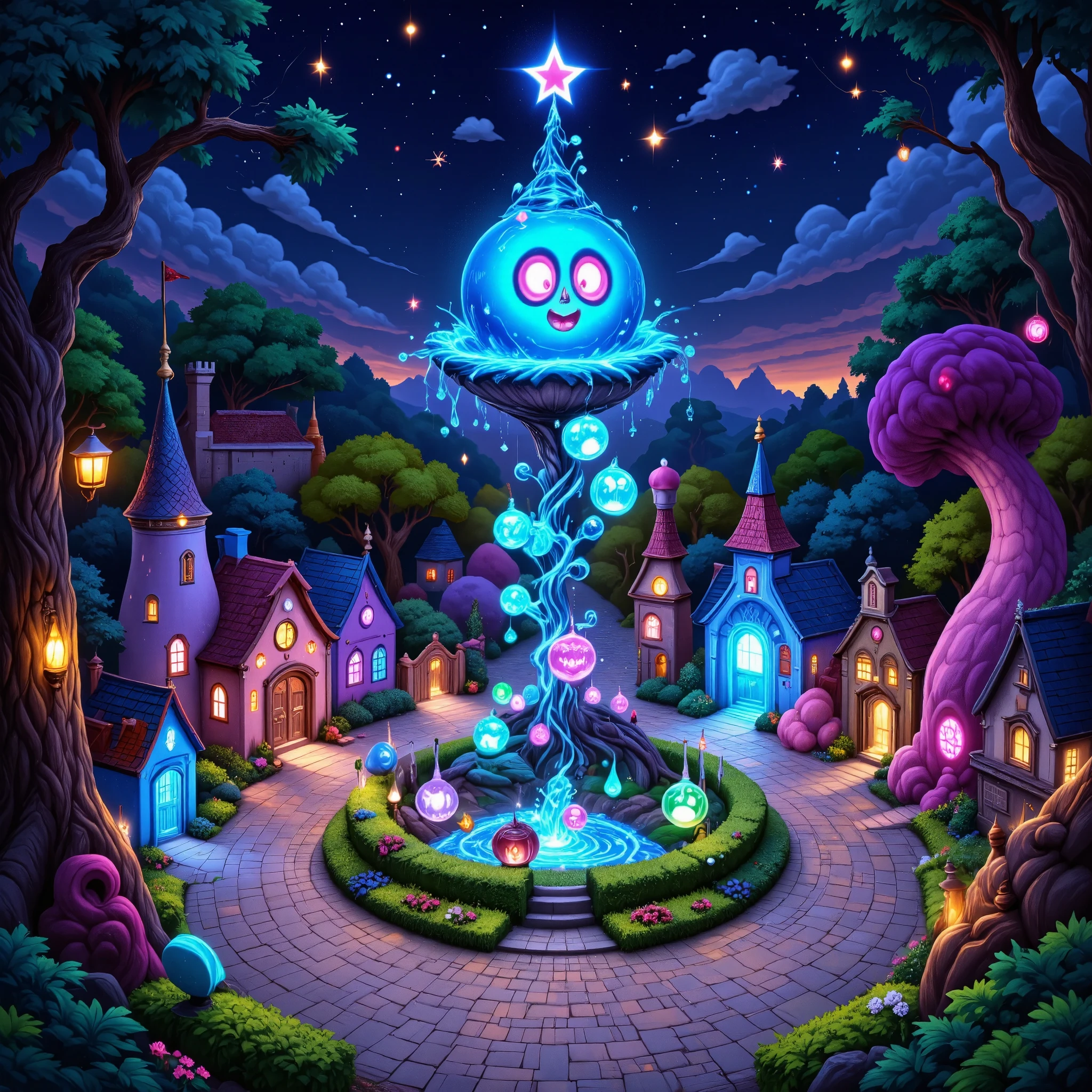 Late at night in a residential area, when you turn a corner, you will find a pop, fairytale, pastel-toned, mysterious fantasy world reminiscent of Disney's Alice in Wonderland.