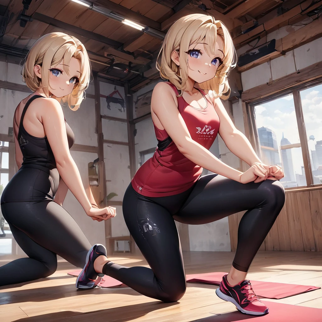 japanese animestyle,(Best Quality,4K, High Resolution ,masterpiece:1.2), very detailed,(whole body, I Can See Your Feet and Shoes: 1.2),An anime-style illustration set in a yoga studio, showing a group of students practicing yoga alongside their instructor. The setting includes a mirrored wall that reflects the participants' poses, allowing them to observe their movements and posture. The instructor, calm and focused, guides the students through their training with precision and grace. The atmosphere is peaceful and encouraging, emphasizing the focus and dedication in each person’s expression. The mirrored reflections add depth and realism to the scene, enhancing the immersive environment of the yoga class,beautiful woman、28 years old,verycuteAngel , smile,correct anatomy , Correct limbs, Plump lips, Extremely accurate details, Extremely detailed 8k wallpaper , very nice 8KCG wallpaper, top-quality detail, perfect eyes,