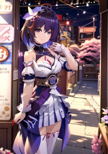 tmasterpiece，best qualtiy，Anime girl wearing white dress，Purple hair and purple belt, Ayaka Genshin impact, cute anime waifu in a nice dress, A scene from the《azur lane》videogame, ayaka game genshin impact, anime moe art style, Keqing from Genshin Impact, Best anime 4k konachan wallpaper, seductive anime girls, Anime goddess, azur lane style