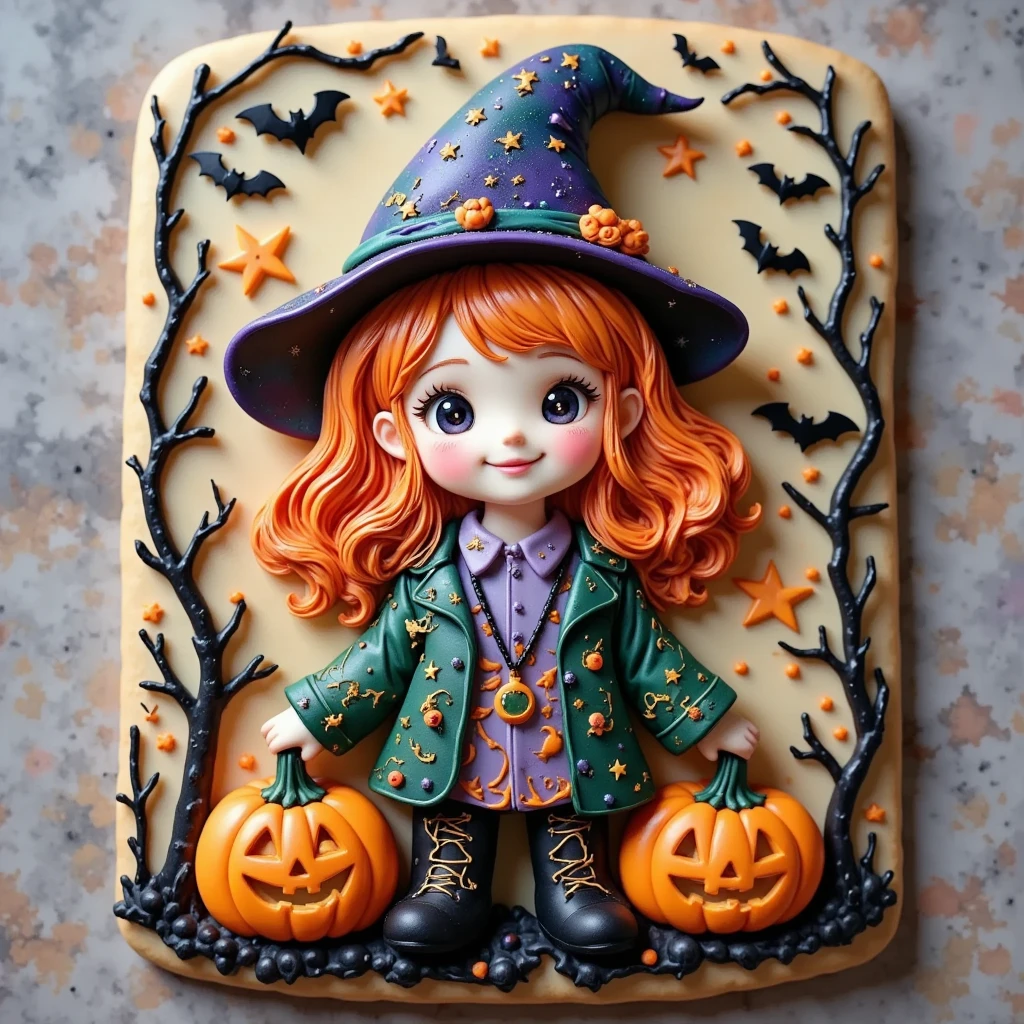 (masterpiece, best quality:1.2), icing cookie, Halloween, witch girl caricature, icon