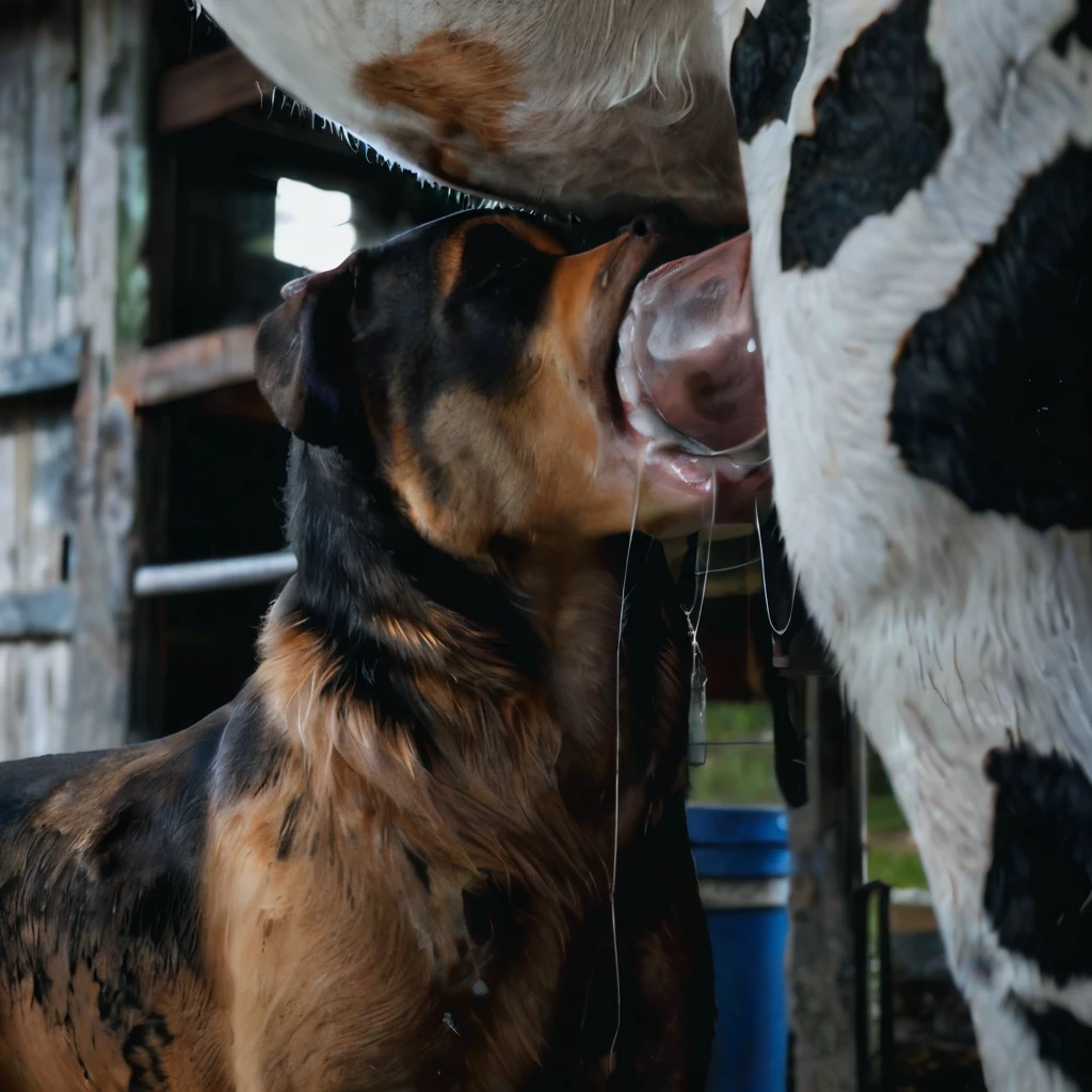 masterpiece, high quality, realistic, detailed background, (((cow, dog head))), (feral), (((wide hips))), ((((cow crotch shot, equine penis)))), (masterpiece), best quality, 4k, 2k, ((((feral, duo, dog deepthroat, oral, excessive saliva string, excessive saliva string, dirty, messy))))