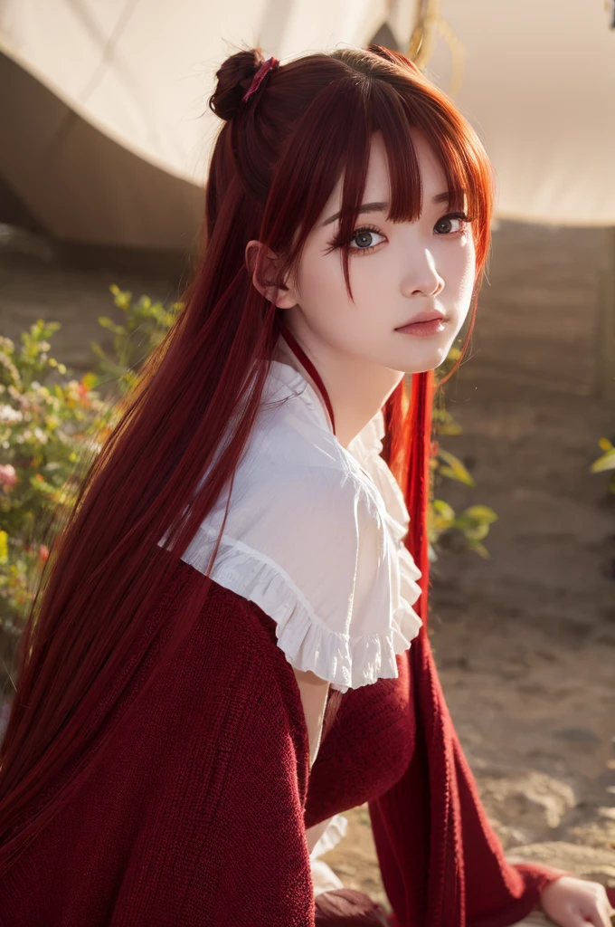 top-quality,Masterpiece,​masterpiece,8k,high-level image quality,High pixel 1girl,,Song,Red and white hair,Half red hair,My left eye is hidden by bangs.,