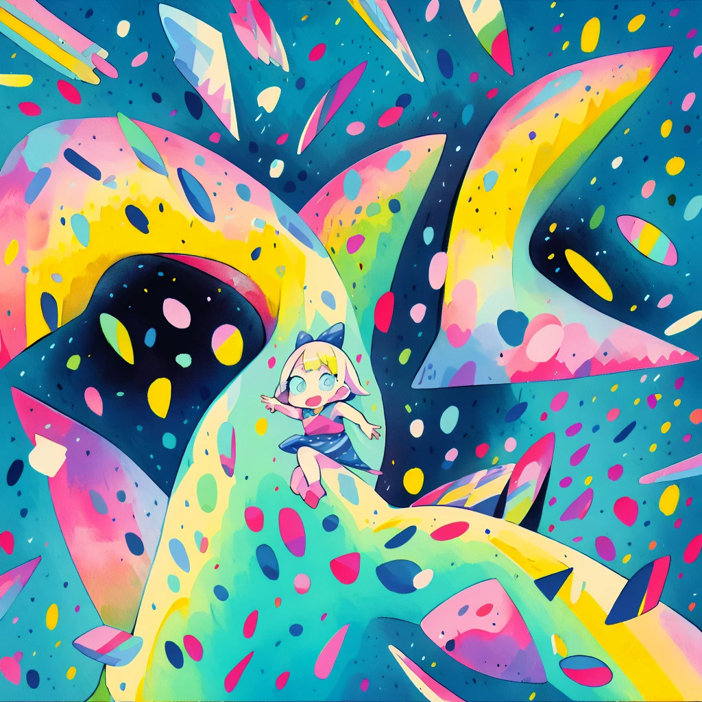 1girl,Star Fairy、Geometric patterns、Abstract Painting、(The best composition、Super detailed、Best Quality、 masterpiece、Ultra High Resolution, detailed background),((2D)),(( Vivid Color )),((colorful)),((colorfulな🌊のフラクタルアート)),fluid、