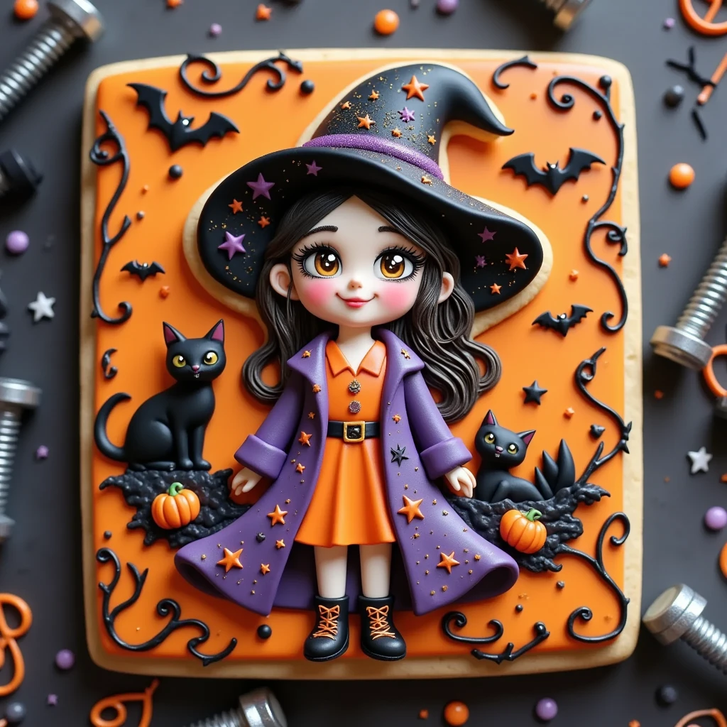 (masterpiece, best quality:1.2), icing cookie, Halloween, witch girl caricature, icon