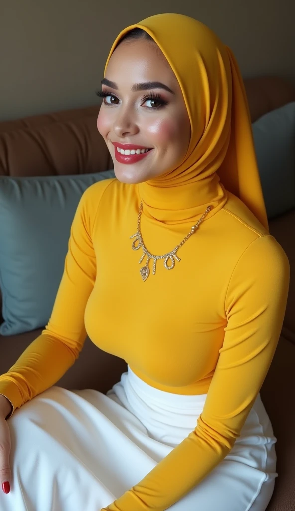 (best quality,4k,8k,highres,masterpiece:1.2),ultra-detailed,(realistic,photorealistic,7), portraits, beautiful hijabis milf completely nude, busty white skin, perfect body, hourglass figure, selfie, detailed face, mesmerizing eyes, luscious lips, long eyelashes, sexy, stylish hijab, natural lighting, vibrant colors, huge breasts, curvy body 