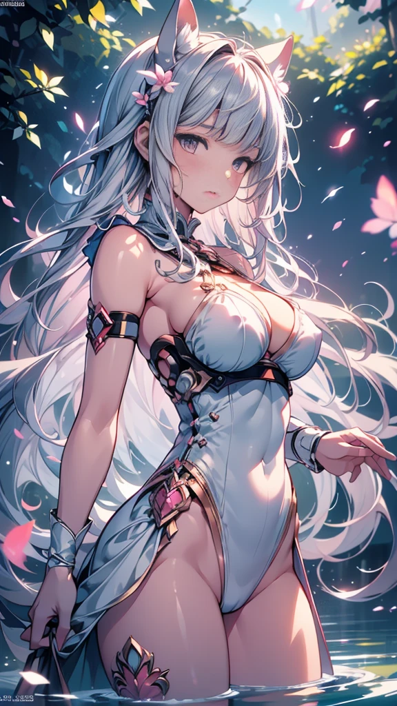 best quality:1.5), (ultra-detailed:1.5), (()), ((best quality)), (high resolution), (illustration), (an extremely delicate and beautiful), (ultra detailed beautiful face and eyes), 1girl, leaning forward sharp focus, ray tracing, 1girl, silky hair, multicolored hair, Whitehair(innercolorCherryblossom )background(sakura tree, day light), eye color(White pink, high definition,)inner eye (sakura),volumetric lightning, super_long_hair、naked looking_all,Perfect anatomy,(one cute girl:1.3),(Line art:1.3),(Soft atmosphere:1.3),perfect anatomy,(A soft anime-style image capturing a delicate and ephemeral atmosphere),Enhance the anime screencap by adding a fantasy background, further elevating the dreamy and ethereal aesthetic. This scene, now rendered in 16k wallpaper resolution, merges the delicate beauty of the girl with pale skin and natural hair with a soft, lush watercolor landscape.The natural big breast  ,super intricately designed clear sexy costume ,her captivating eyes are set against a backdrop that mimics the fluid, blending colors of a watercolor painting, adding a layer of artistic depth and emotion. The perspective from above at a dutch angle, combined with the watercolor effect, creates a composition that feels like a floating, dream-like world, glowing aura around her are now part of a canvas that blends reality with imagination, inviting the viewer to step into a tranquil world of soft hues and poetic beauty, all encapsulated within a serene, BREAK,(best quality:1.3),(best masterpiece:1.3),(very aesthetic:1.2),(absurdres:1.2),newest,(intricate details:1.2),ai-generated,absurdres extremely detailed CG,depth of field,dynamic angle,dynamic pose、groin、Beautiful drooping and puffy breasts, clevis, exposing breasts, bright pink, circular protruding breasts, very white skin, translucent and glossy, close-up of the top bod,
muscular female,leg muscles, arm muscle、