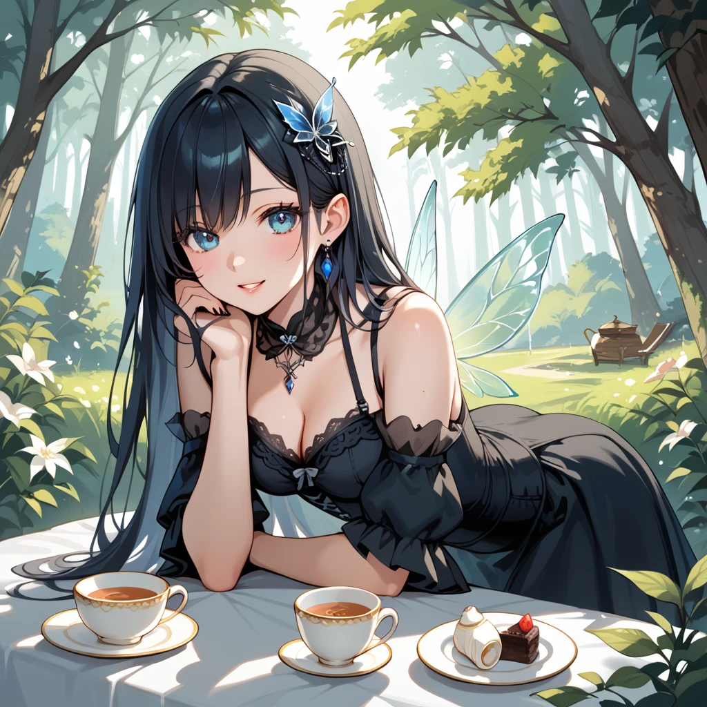 Fairy, long hair, gothic dress ,Afternoon Tea,Tea Party,In the forest, Fantasy