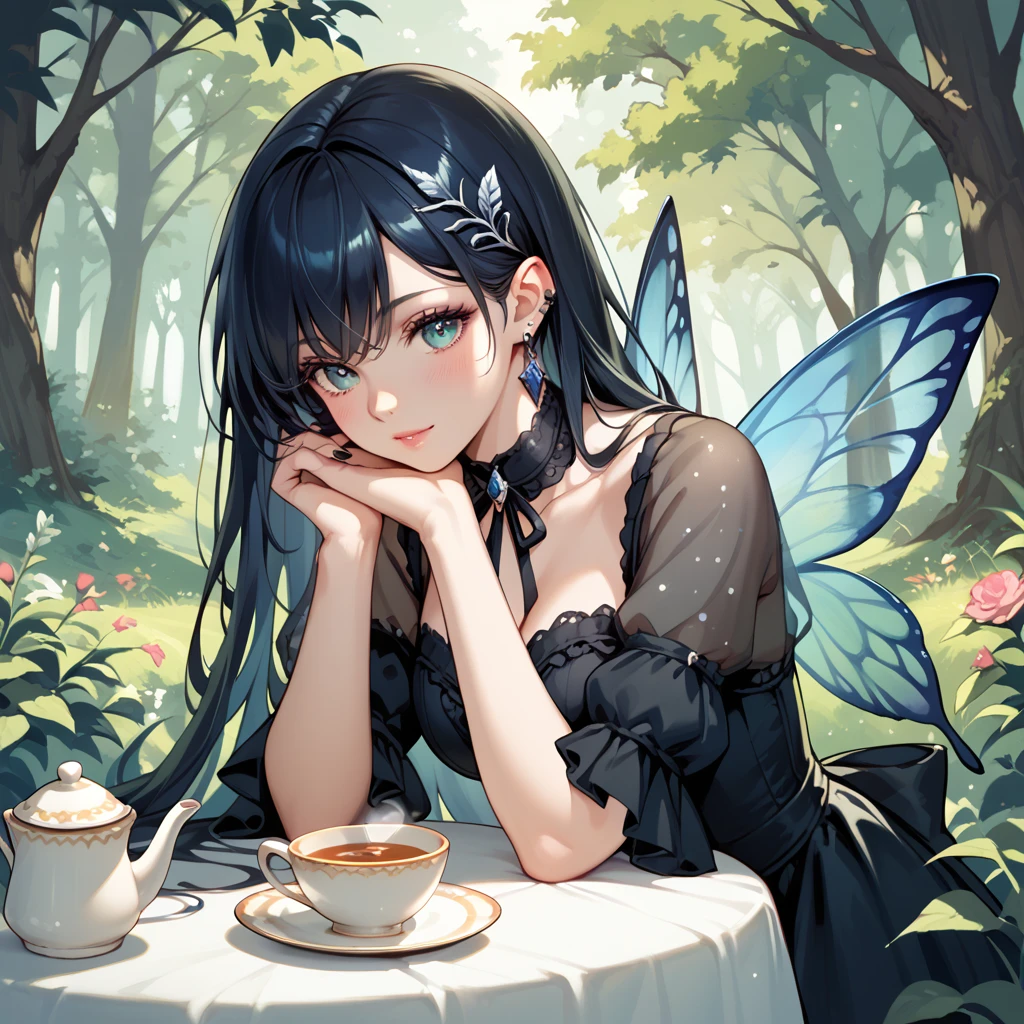 Fairy, long hair, gothic dress ,Afternoon Tea,Tea Party,In the forest, Fantasy