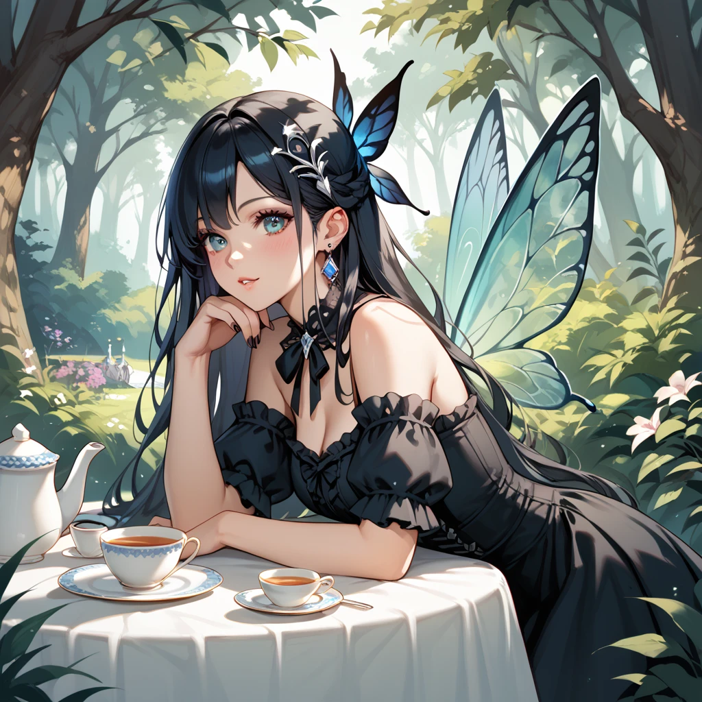 Fairy, long hair, gothic dress ,Afternoon Tea,Tea Party,In the forest, Fantasy