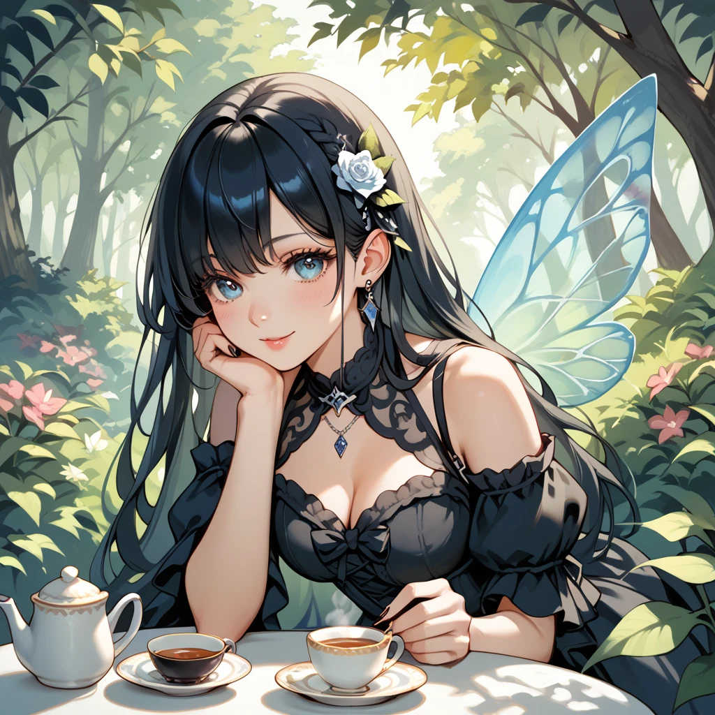 Fairy, long hair, gothic dress ,Afternoon Tea,Tea Party,In the forest, Fantasy