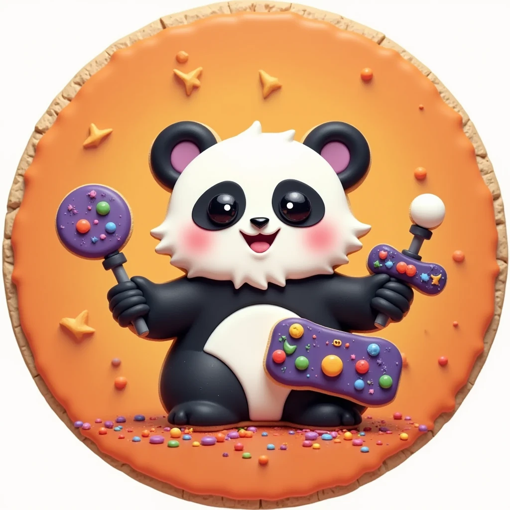 A panda, ,  Playing games，round logo