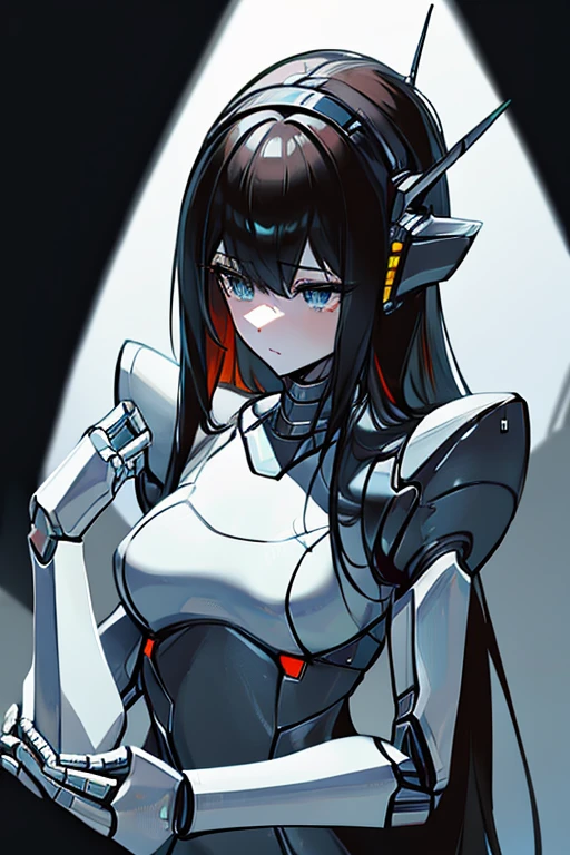 (masterpiece),(Highest quality),(Super detailed),(Best illustrations),(Best Shadow),(Absurd),(Detailed Background),(so beautiful), 16K, 8K, 4K,(Best Shadow),robotization,woman ,big bust,Robot Joint ,Metal skin,Black robot Suit,long hair,a black robot suit that covers the whole body,robot hand,cyber bodysuit,mecha head,(Detailed hands and fingers:1.2),Ball joint robot body,doll joint,beautiful face,beautiful robot girl,robotic eye,robotic hands,(no more human skin),android girl,cyborg girl,F cup, sexy body,(machine made joints:1.2),(machanical limbs:1.1),(blood vessels connected to tubes),(mechanical vertebra attaching to back),(mechanical cervial attaching to neck),no messy picture style,no emotion,tech control,makise kurisu