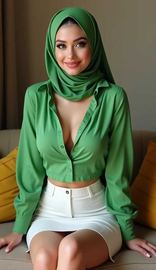 (iu:0.8).cleavage, RAW, Best quality, high resolution, Masterpiece: 1.3, two Beautiful glasses hijabi java girls wearing croptop and boyshort, Masterpiece, Soft smile