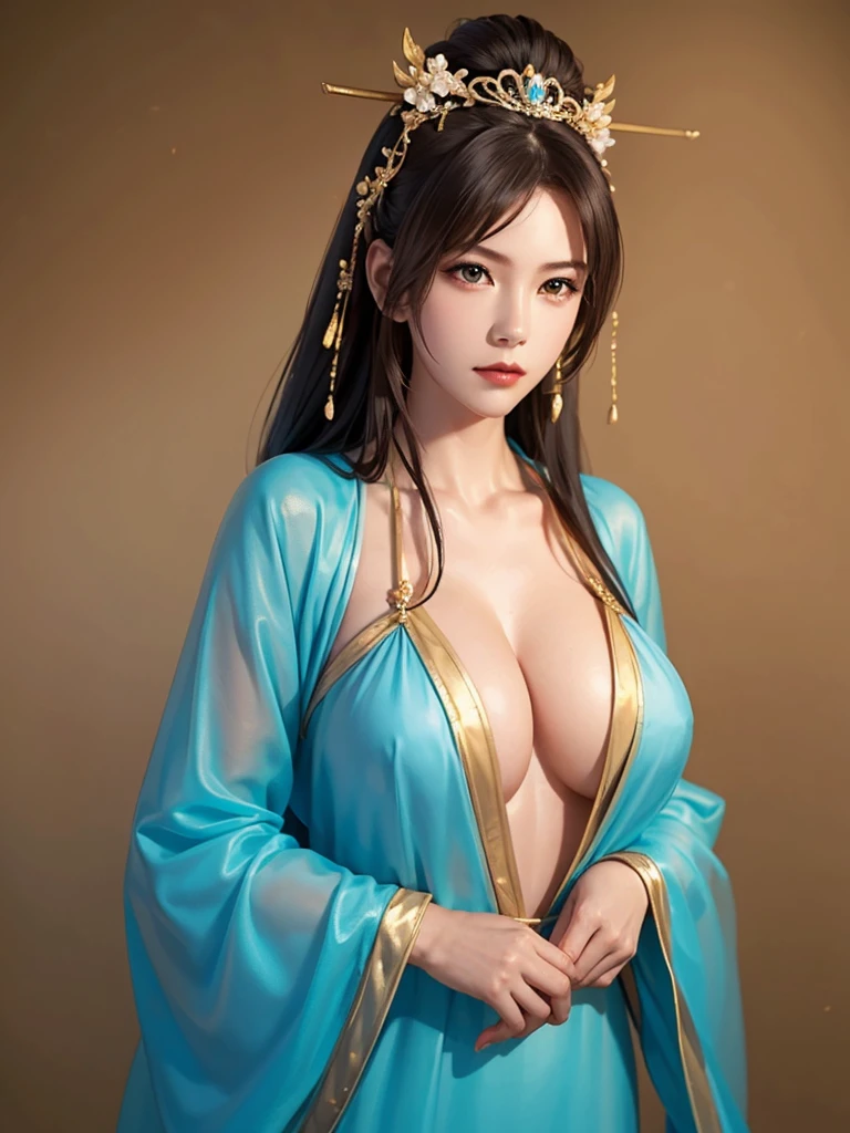 ancient chinese princess ， A girl wearing Hanfu, visual audience，,  Beautiful Girls、Delicate body, Exquisite Eyes , Big 、Long hair,、Hair accessories Han Dynasty、Eternal,whole body、Lower Body，Three Kingdoms， (solid color background,,  simple background), Smoky environment, Adds a touch of mystery and drama to the scene. Soft and even lighting, Casts soft shadows, Create an atmosphere of seriousness and focus.