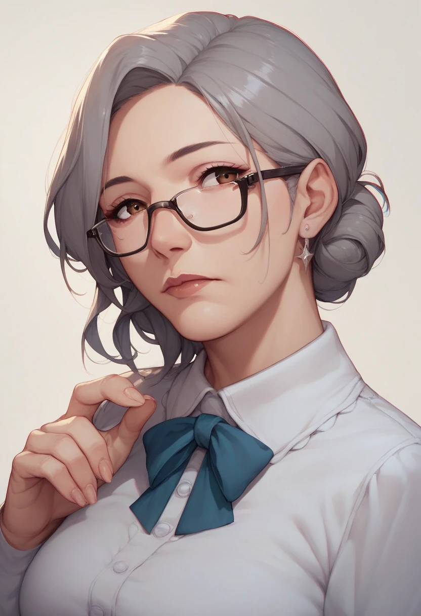 #seiko ayase #mature female,grey hair, brown eyes,glasses,top knot