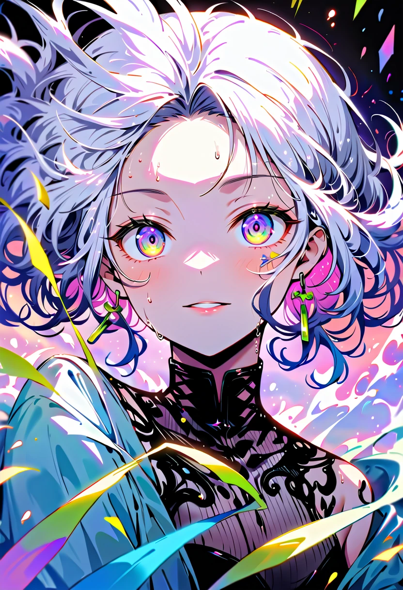  the detailed face of a woman and her beauty  ,   perfectly detailed face  ,   particles of water floating everywhere in bright colors