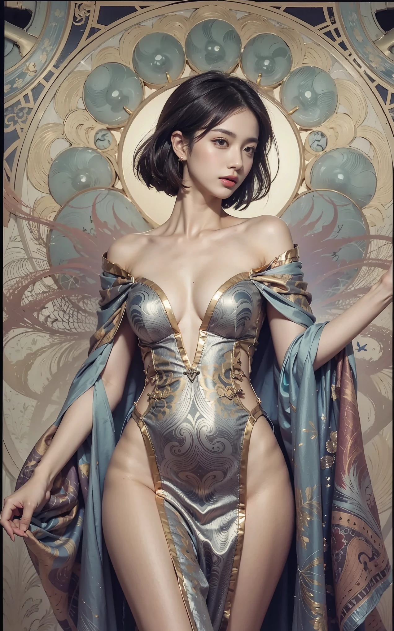 Official art, Unity 8k Wallpapers, ultra-detailliert, Beautifully Aesthetic, Beautiful fece, masterpiece, top-quality, (Zentangle, a Mandala, Tangles, Entanglement), (ecstasy of flower:1.2), dynamic ungle, cowboy shot, 混沌の最もBeautiful fece形, A slight smil、elegent, Brutalist design, vivd colour, romanticism, Atmosphere