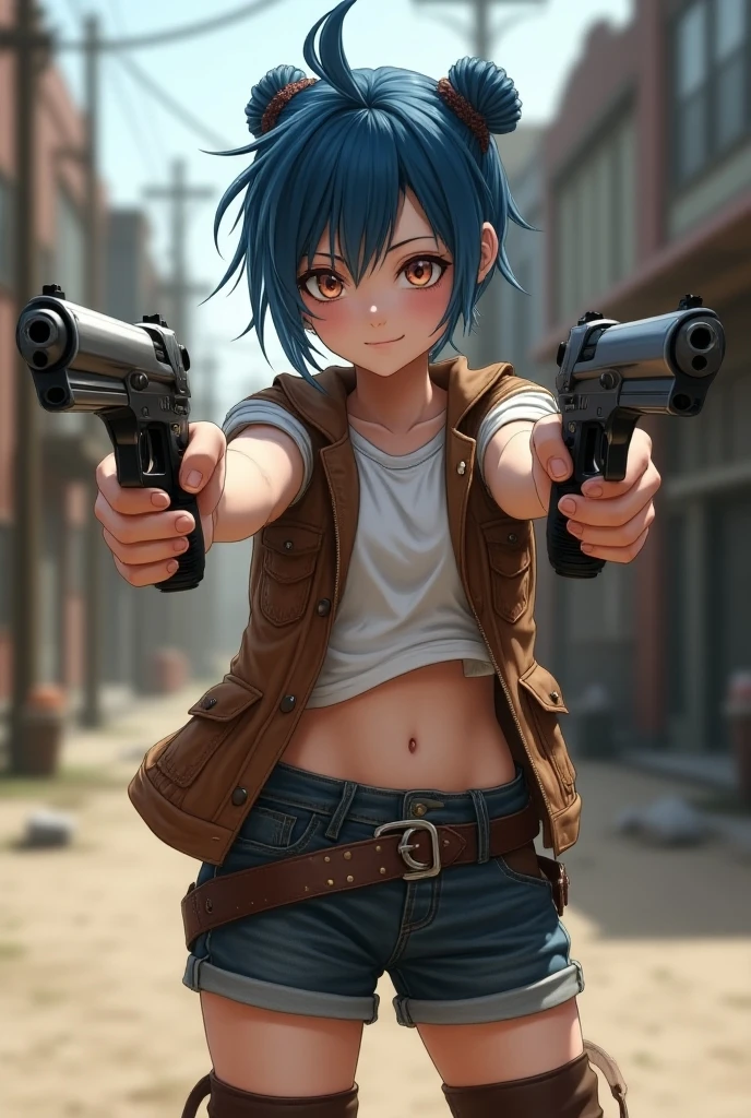 (8K, foto cruda, Mejor calidad, Obra maestra:1.2), (detalles intrincados), ojos perfectos, cara perfecta, perfect lighting, hermoso, (Obra maestra:1.2), (Mejor calidad:1.2), 1 chica, solo, marinette, pelo azul, ((pelo largo)), adult torso, 17 years old, leve sonrisa, large size breasts, (falda de mezclilla, falda corta, camiseta roja del ombligo, chaqueta, Gafas de sol), tiro de vaquero, 3DMM, tirado en el suelo, mirando al espectador, sexy