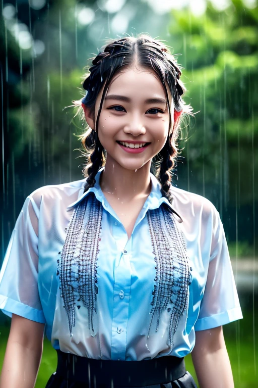 songkran,Wet roads , soaked through,drenched, Dripping, Wet Face,Wet clothes, Wet Skin, Wet Hair,A young woman with a cute face like an idol,chest,((chestの谷間)),(Maid clothes),(((Water-soluble clothing))),cling,RAW Photos,Genuine,Genuine,High resolution,RAW Photos,masterpiece, Genuineistic, beautiful