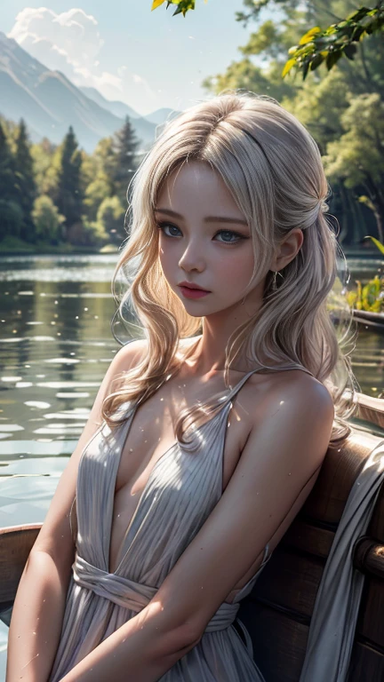 Beloved, laborious skin,
laborious long white hair, dress peek, bathing in 역광, opening targetons,
opening shirt, showing the gap,
laborious, smart, sexy woman,beautiful face,
Godrei, snug, wet skin, hazy,
golden hour, erotic mood, alone, countryside, shy, very detailed, alone,
performance, difference, enlargement, raw, 4K,
sexy, split