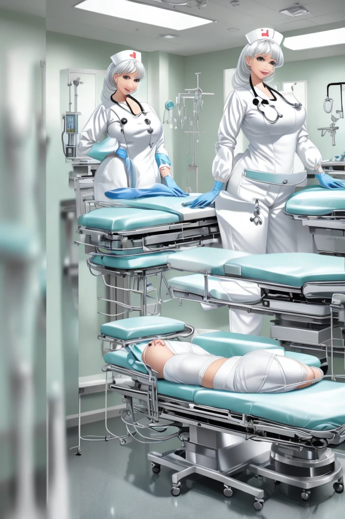 nurse uniform,hospital, latex nurse suit,nurses,busty,elbow gloves,labcoat,white hair woman,white eyes , gigantic ,medical instruments,asian nurse,two nurses,speculum,examination room,oversize ,big ass ,strap on, lay on table ,legs spreaded,giving birth,gyno chair , dentist,Milf,latex,yellow uniform,oversize breasts,diaper