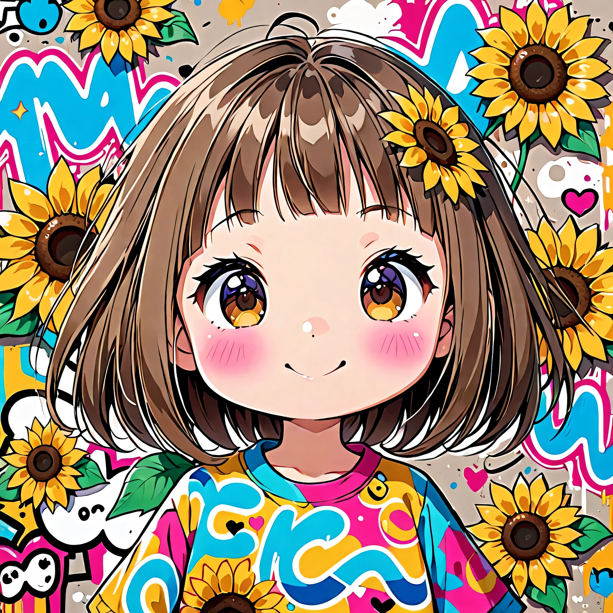 hyperrealism, Simple Line Acronym,Abstract art,Mai Yoneyama style , (((kawaii graffiti))), sunflower smile, kawaii design ,